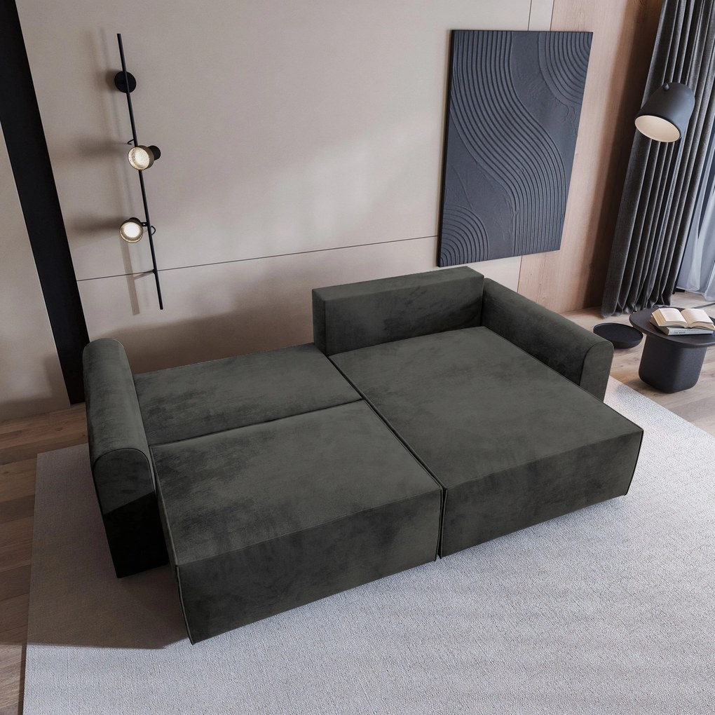 Masseno Narożnik FIANO z funkcją spania i pojemnikiem na pościel Narozniki L, Rozkładana sofa - Czarny, MONOLITH 95
