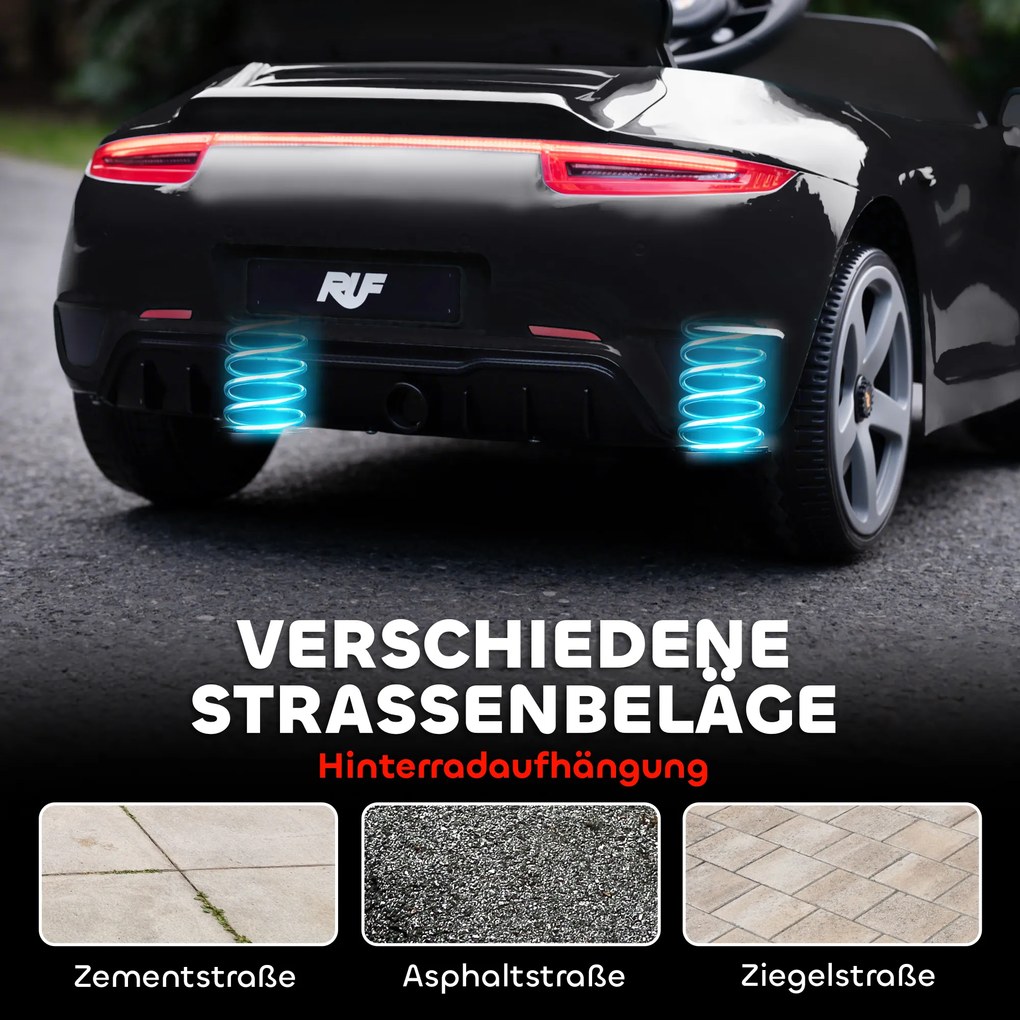 AIYAPLAY Elektryczny samochód dla dzieci 12V z pilotem, muzyką i pasem bezpieczeństwa — czarny