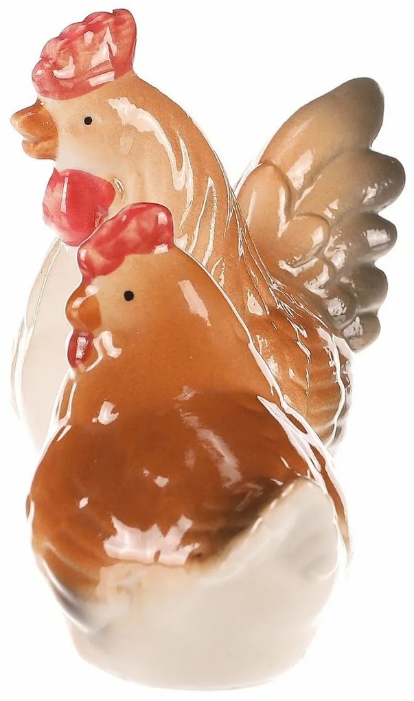 Ceramiczna dekoracja Kurka i kogut, 8 x 8 x 6 cm,zestaw 2 sztuki