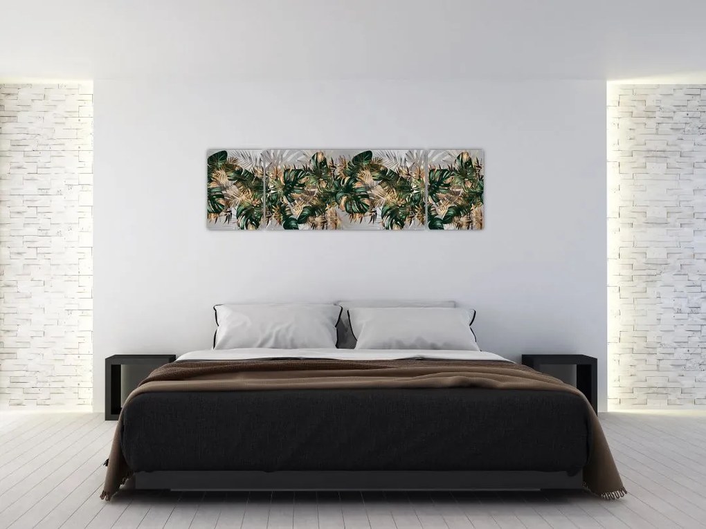 Obraz - Złoto - zielone tropikalne liście (170x50 cm)