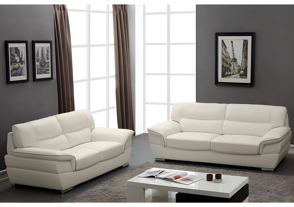 Komplet wypoczynkowy 3+2 ze skóry THIBAULT - Kość słoniowa