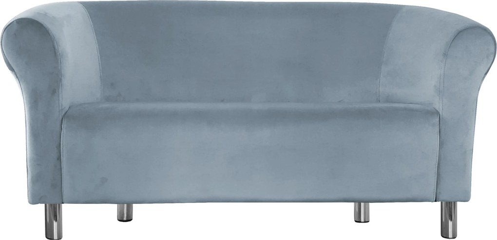 Sofa Milo tkanina Welur wygodna sofa tapicerowana do salonu i poczekalni : Kolor nogi - Chrom, Kolor tkaniny - VELVET - BL06, Typ tkaniny - Velvet, Wysokość nogi - 15 cm