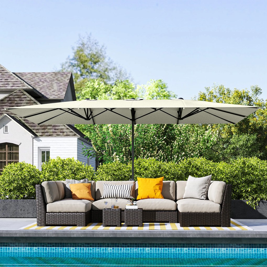 Outsunny Podwójny parasol, 451 x 264 cm Parasol z systemem korbkowym, 12 metalowych żeber, maszt z aluminium, Kremowy