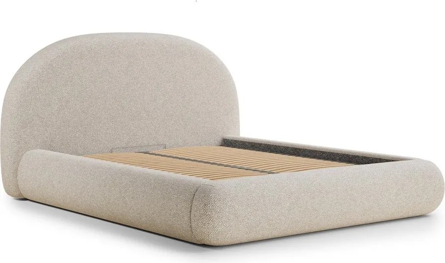 Kremowe tapicerowane łóżko dwuosobowe ze schowkiem ze stelażem 160x200 cm Maumere – Maison de Rêve