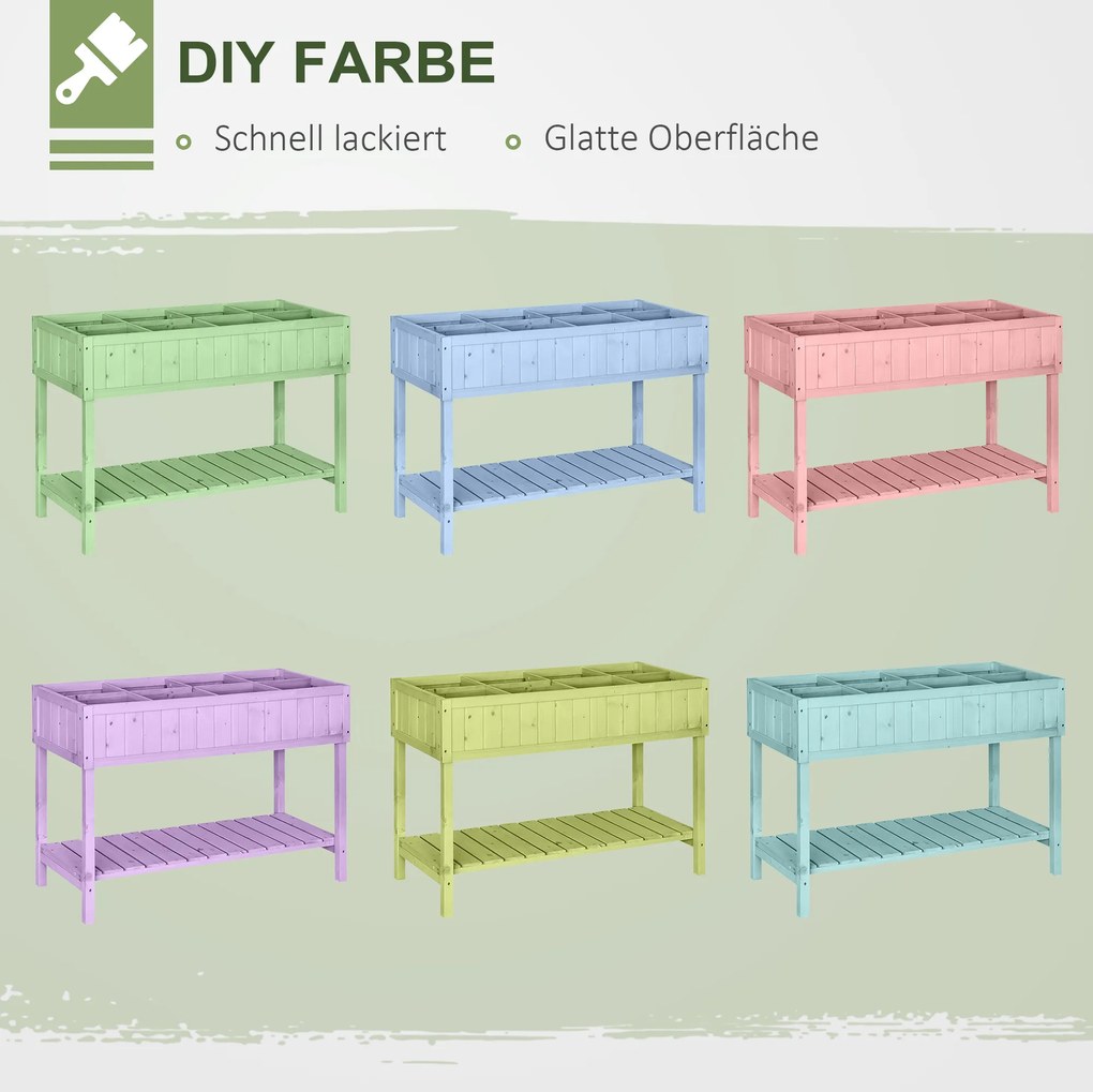 Outsunny Stół Ogrodowy do Sadzenia Drewno Jodłowe 6 Przegródek z Odpływem Półka Naturalny 120x60x81cm | Aosom PL