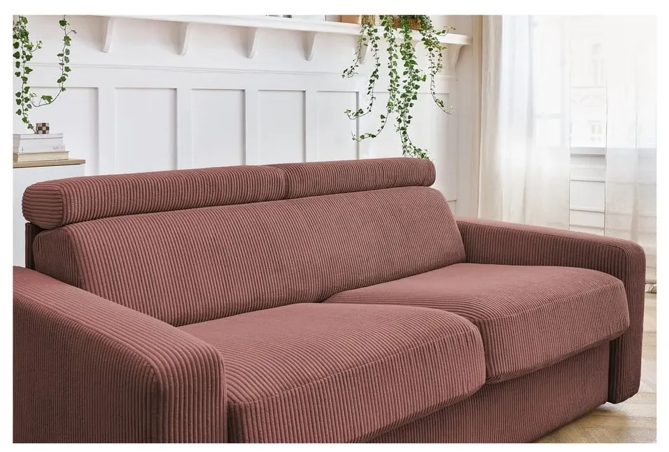 Różowa sztruksowa rozkładana sofa 215 cm Monaco – Bobochic Paris