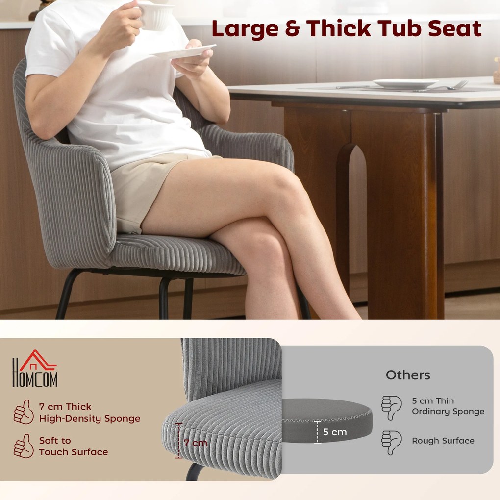 HOMCOM Krzesło do jadalni, pokrycie aksamitne, kształt muszli, nogi metalowe, podkładki pod stopy, szare