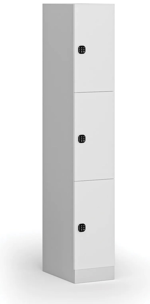 Szafka skrytkowa, 3 schowki, 1850 x 300 x 500 mm, demontaż, zamek kodowy, drzwi laminowane, biała