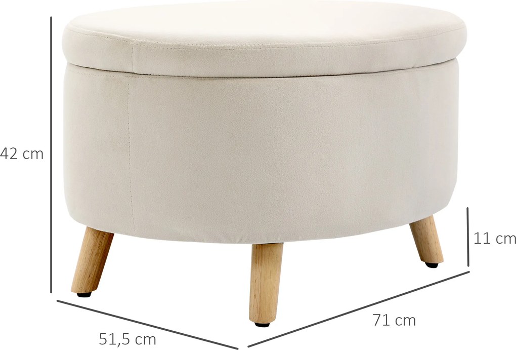 HOMCOM Ławka z miejscem do przechowywania, Hoker, owalny kształt, wygląd aksamitu, do 80 kg, 71 x 51,5 x 42 cm, Beżowy