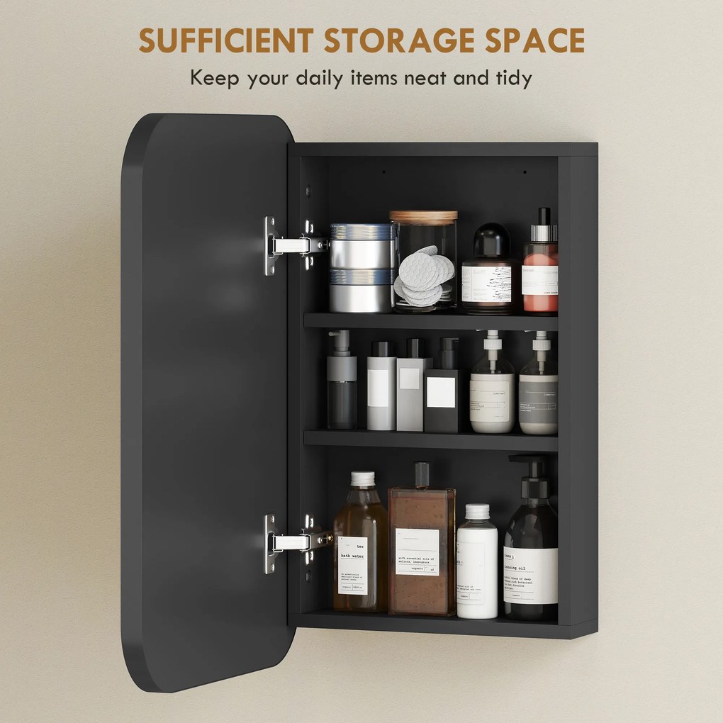 HOMCOM Szafka łazienkowa z lustrem, wisząca szafka z regulowaną półką, 40 x 10 x 60 cm, czarna | Aosom PL