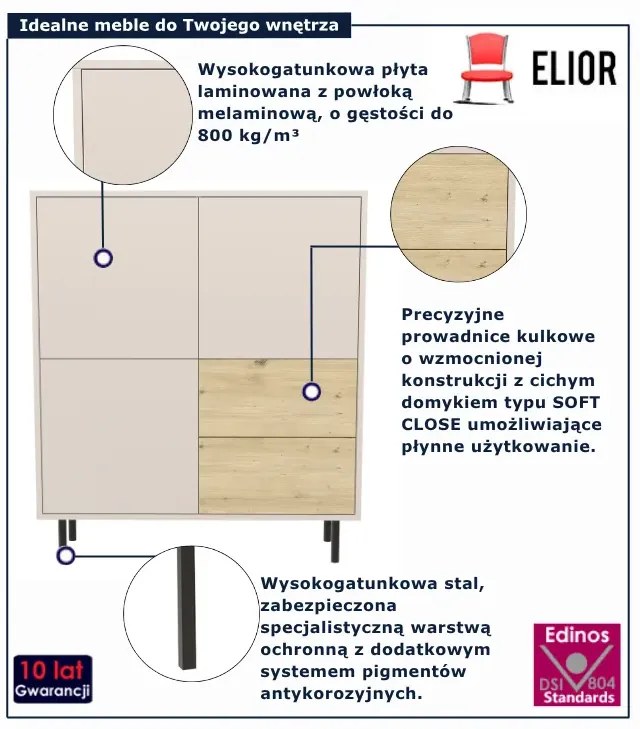 Komoda na nóżkach z 2 szufladami kaszmir + dąb artisan M8-M01