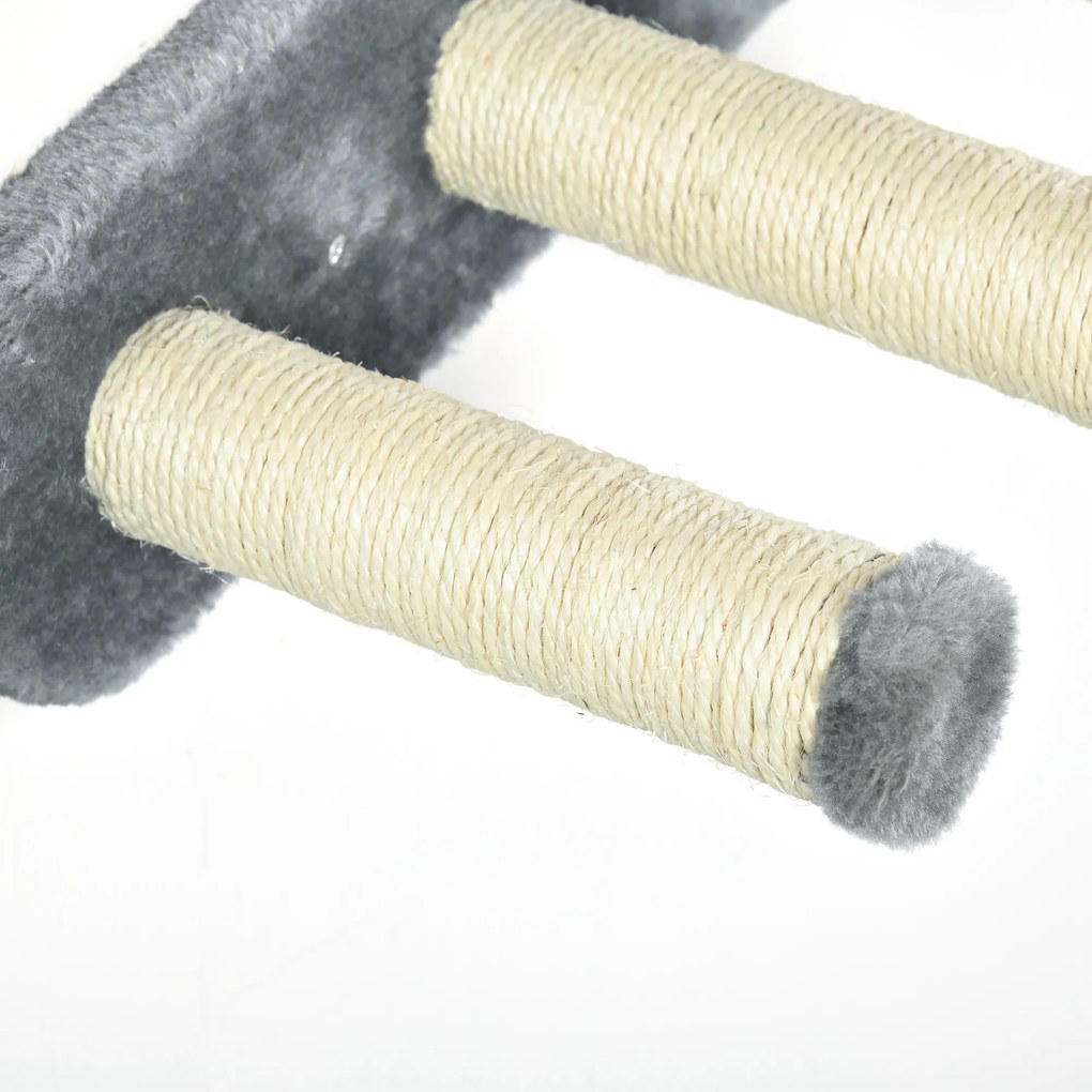 PawHut Zestaw do Wspinaczki dla Kotów, Hamak, Drapak, Platformy, Plusz, Sizal, Szary