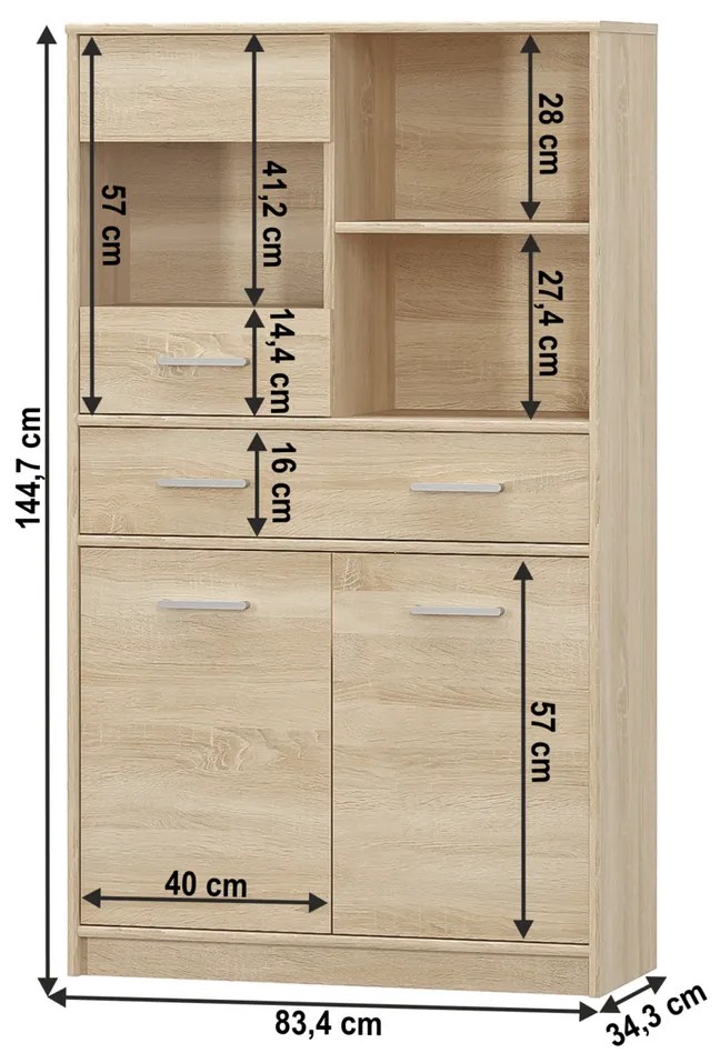 Szafka TEYO 2D1W1S, dąb sonoma