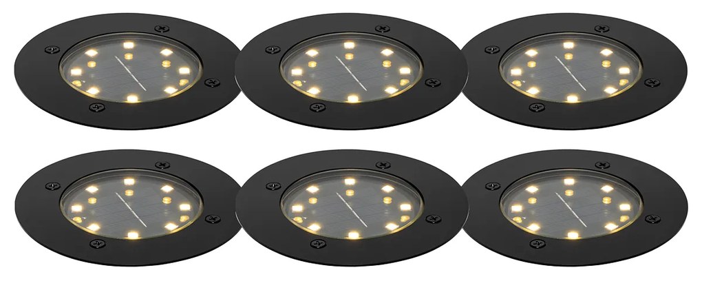 Zestaw 6 opraw gruntowych czarnych z LED solarne IP65 - Terry