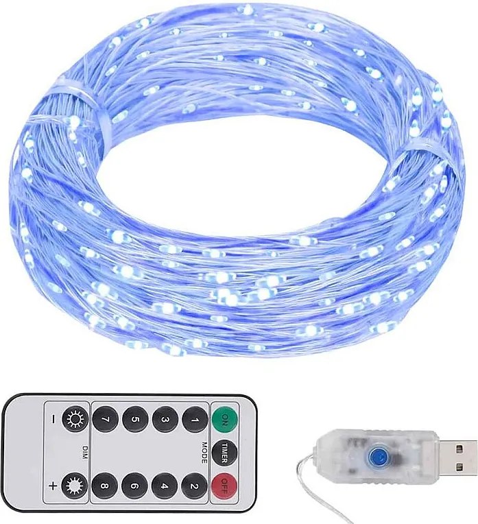 Girlanda LED 150 niebieskich diod LED 15m z miedzi z 8 trybami i pilotem USB do dekoracji wewnętrznych i zewnętrznych