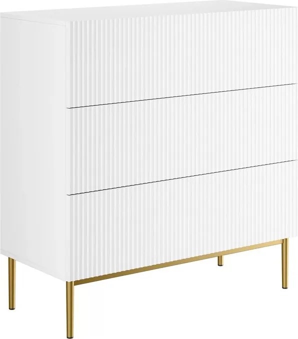 Komoda Nicole 100 cm z szufladami i ryflowanym frontem - biały mat / złote nóżki