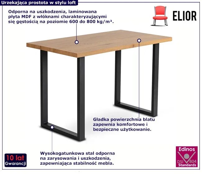 Loftowy stół z metalowymi nogami dąb złoty + czarny - Beko 3X