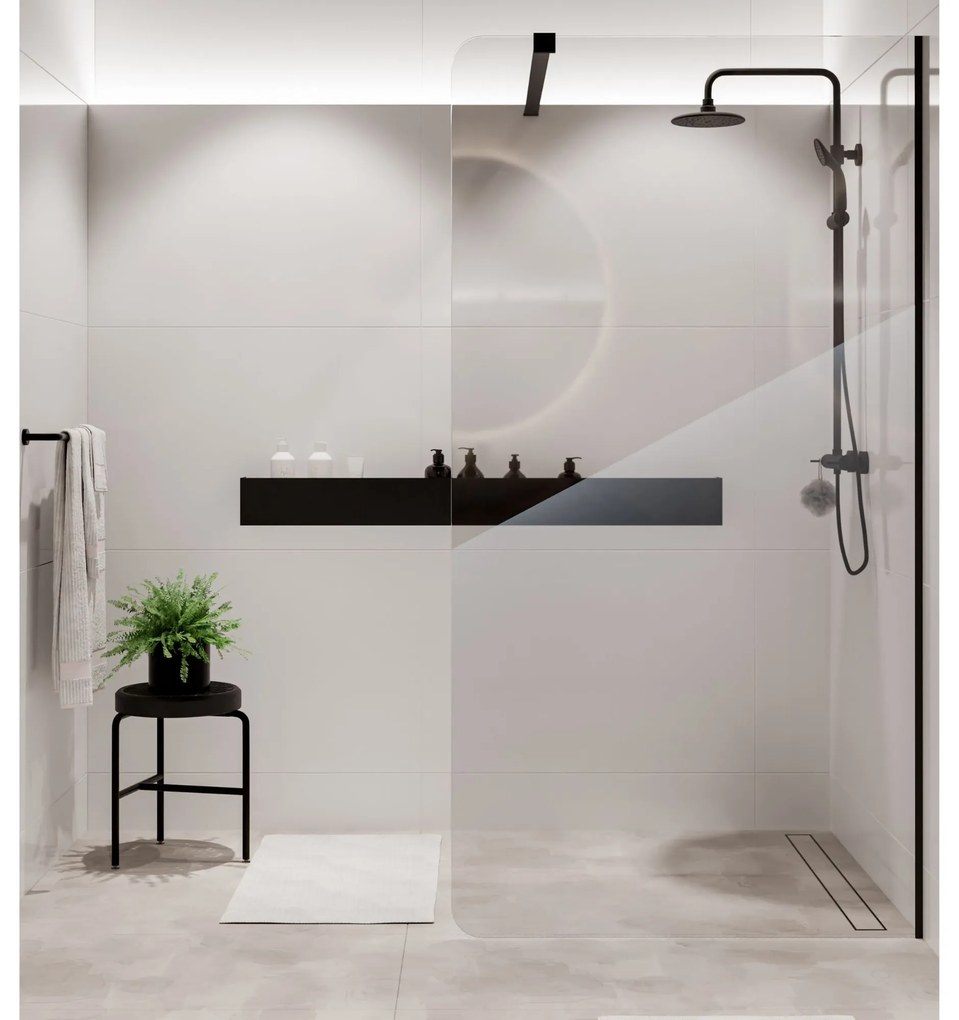 Ścianka prysznicowa WALK IN FIX przezroczysta 8 mm MOLIS NATURE clear Round MASSI I Różne rozmiary : Kolor profili kabiny - złoty, Szerokość ścianki - 90 cm , Typ montażu - WALK in FIX (Do ściany)