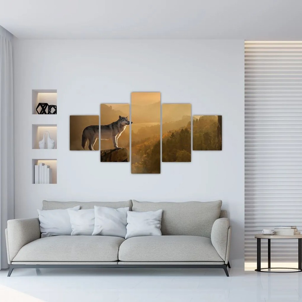 Obraz wilka na skale (125x70 cm)