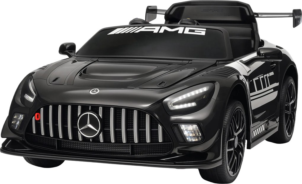 AIYAPLAY Samochód elektryczny Mercedes, samochód na siedzenie dla dzieci, bateria 12V, światła LED, funkcja muzyczna, klakson, 3-8 lat, czarny