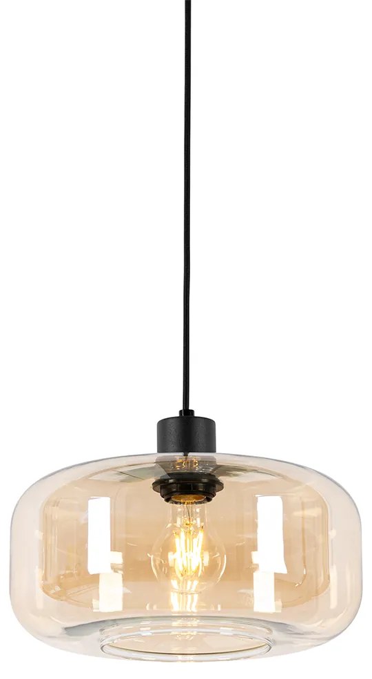 Lampa wisząca w stylu art deco czarna z bursztynowym szkłem - Bizle ArtDeco Oswietlenie wewnetrzne