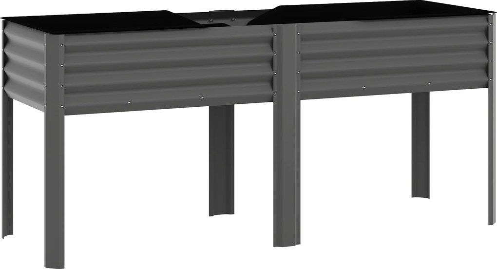 Outsunny Skrzynia z metalu, extra duży pojemnik do sadzenia z wzmocnieniami i wkładem włókninowym, 180 x 55 x 80 cm, ciemnoszary | Aosom PL