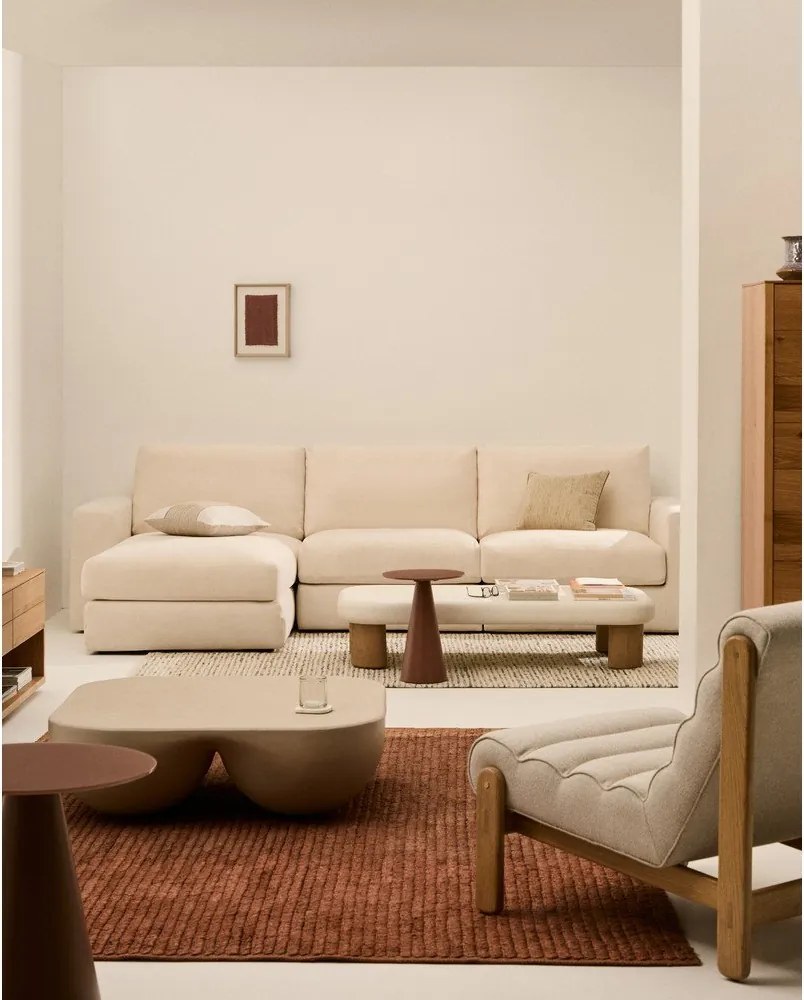 Beżowy narożnik z tkaniny szenilowej (lewostronny/z szezlongiem) Alea – Kave Home