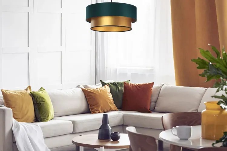 Złoto-zielona lampa wisząca glamour z abażurem - S417-Melux