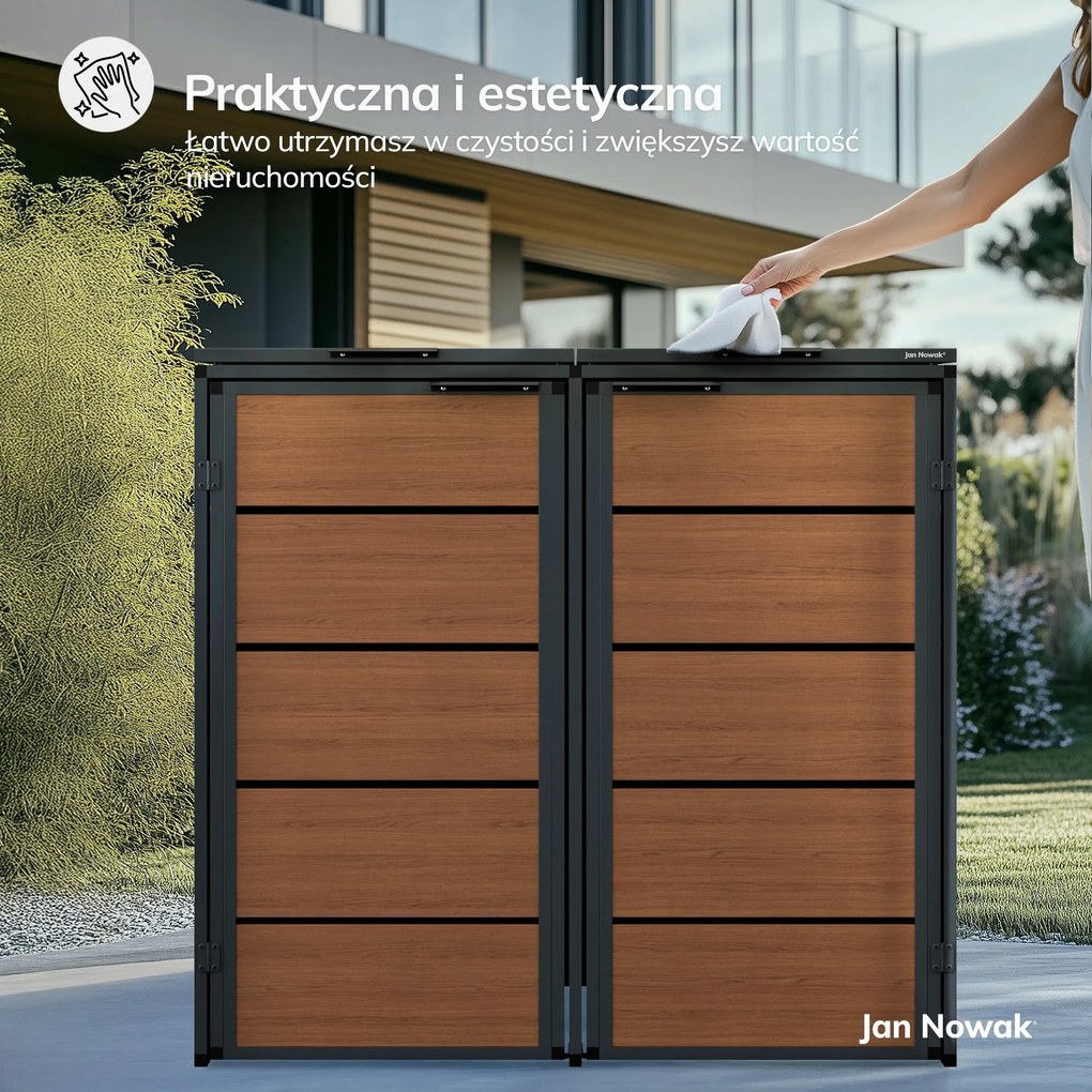 Zabudowa śmietnikowa 120L dwukomorowa, antracyt - orzech