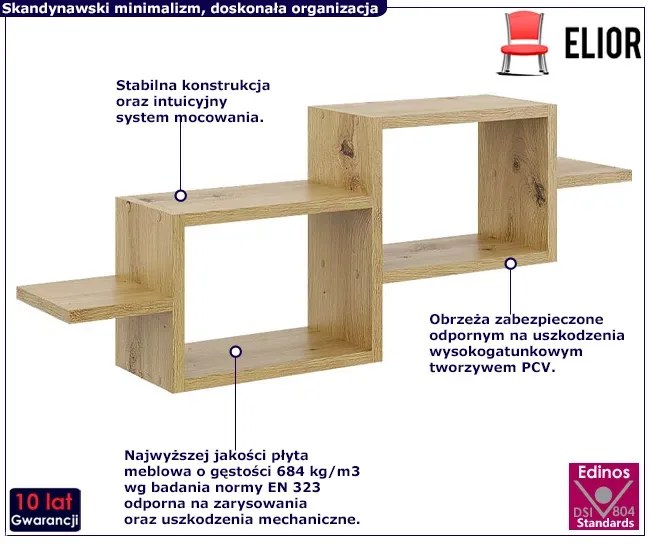 Minimalistyczna półka ścienna w kolorze dąb artisan - Duna