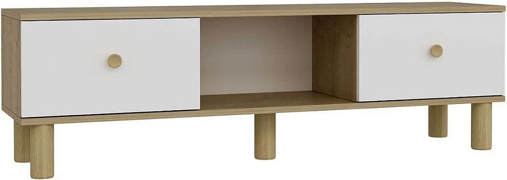 Stojak pod TV – 150 cm x 40,6 cm – Dąb szafirowy i biały – MDF