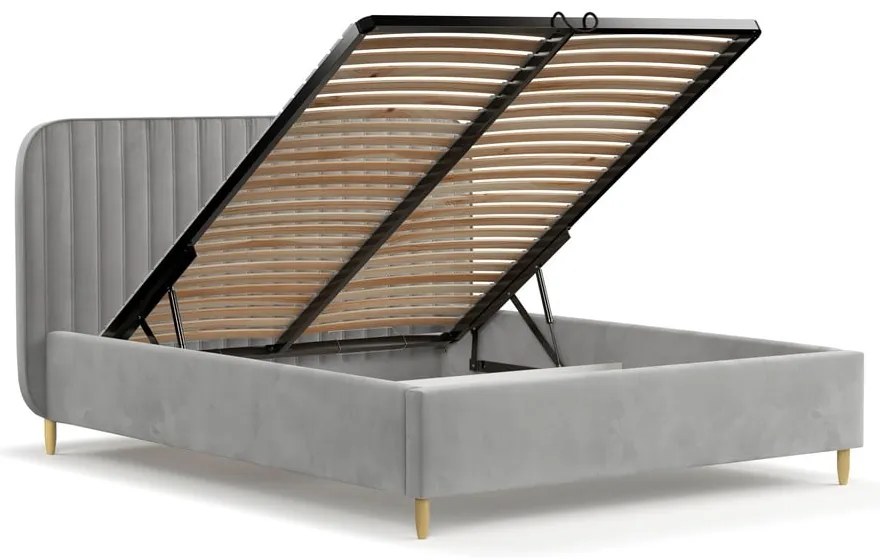 Szare tapicerowane łóżko dwuosobowe ze schowkiem i stelażem 180x200 cm Noto – Maison de Rêve