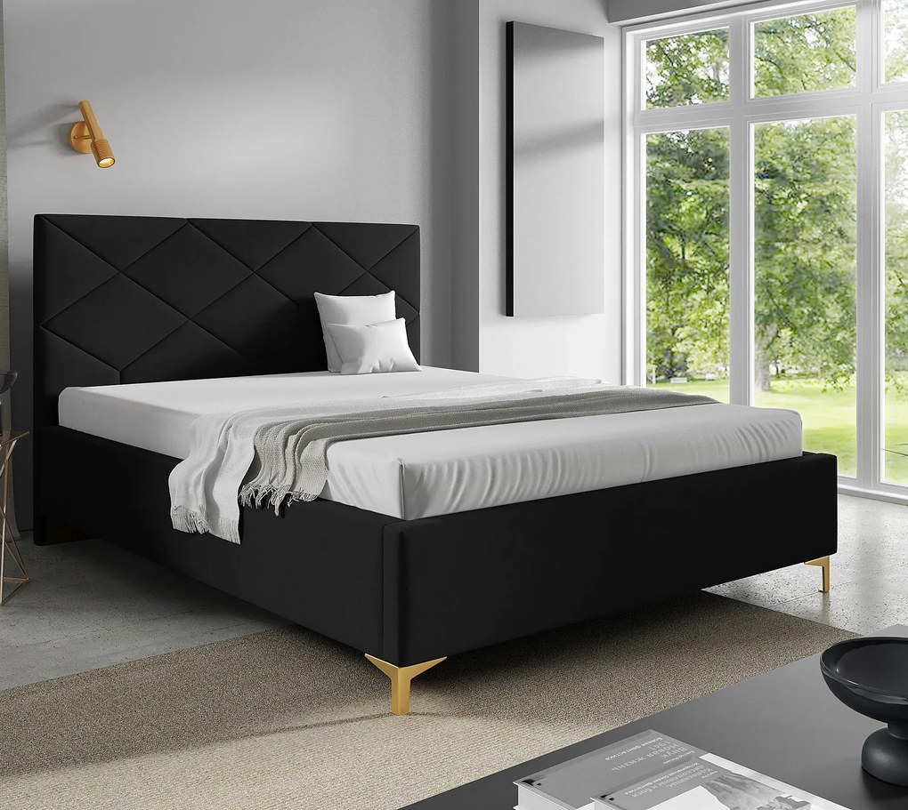 Czarne łóżko tapicerowane welurem 4 rozmiary - Tollviano Z2-N08