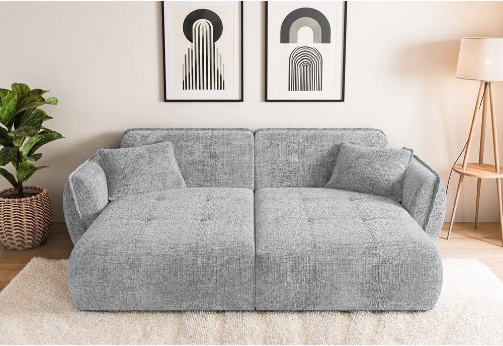 Jasnoszara sofa z tkaniny szenilowej z szezlongiem 252 cm Nelia Big – Ropez