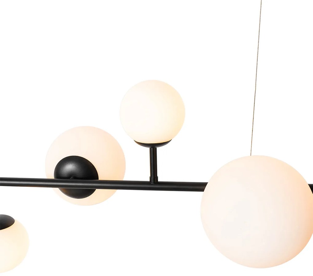 Nowoczesna lampa wisząca czarna z matowym szkłem 6-światłowa - Monaco Nowoczesny Oswietlenie wewnetrzne