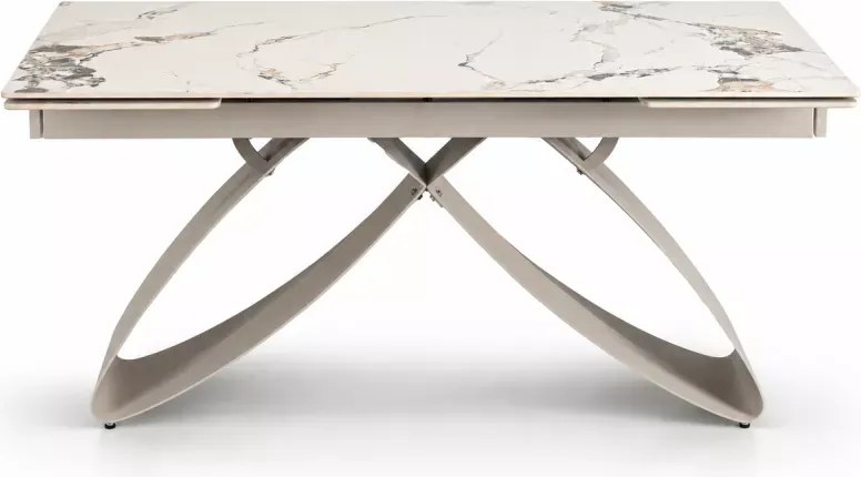 Zestaw stół Twig rozkładany ceramiczny 160-240 biały marmur kaszmir + 4 krzesła Sligo kremowe