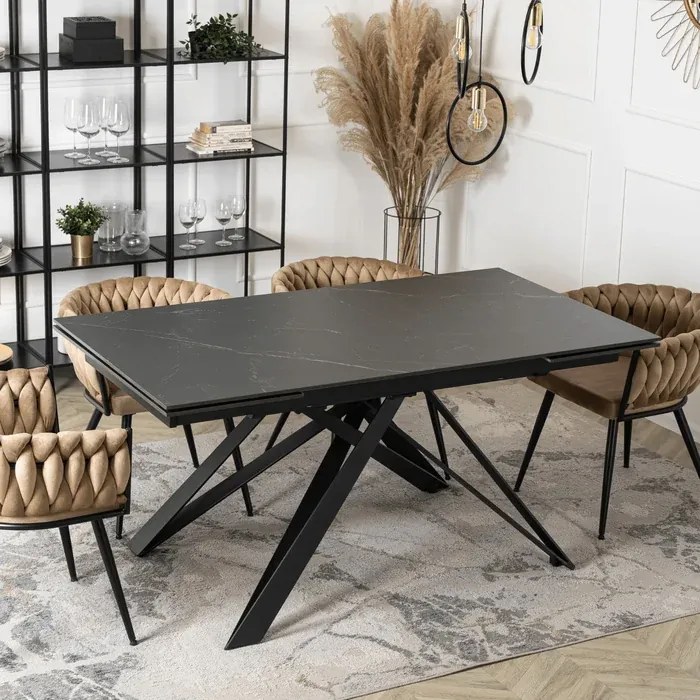 Stół Rozkładany Prostokątny MAXIME 160-240 cm Ceramiczny Czarny Marmur do Jadalni Loft