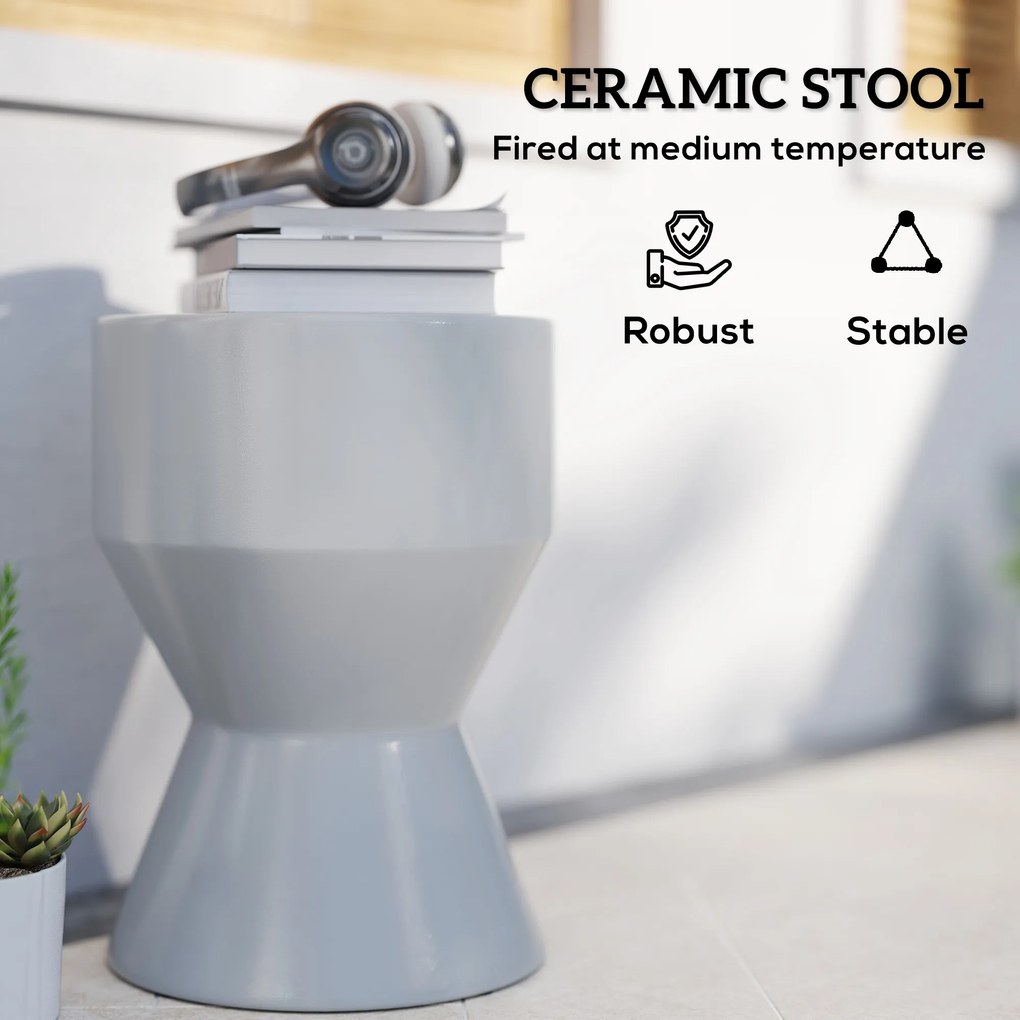 Outsunny Ceramiczny Taboret Ogrodowy 120kg Nośności Ø33 x 45,5 cm Wodoodporny w Kształcie Klepsydry Jasnoszary