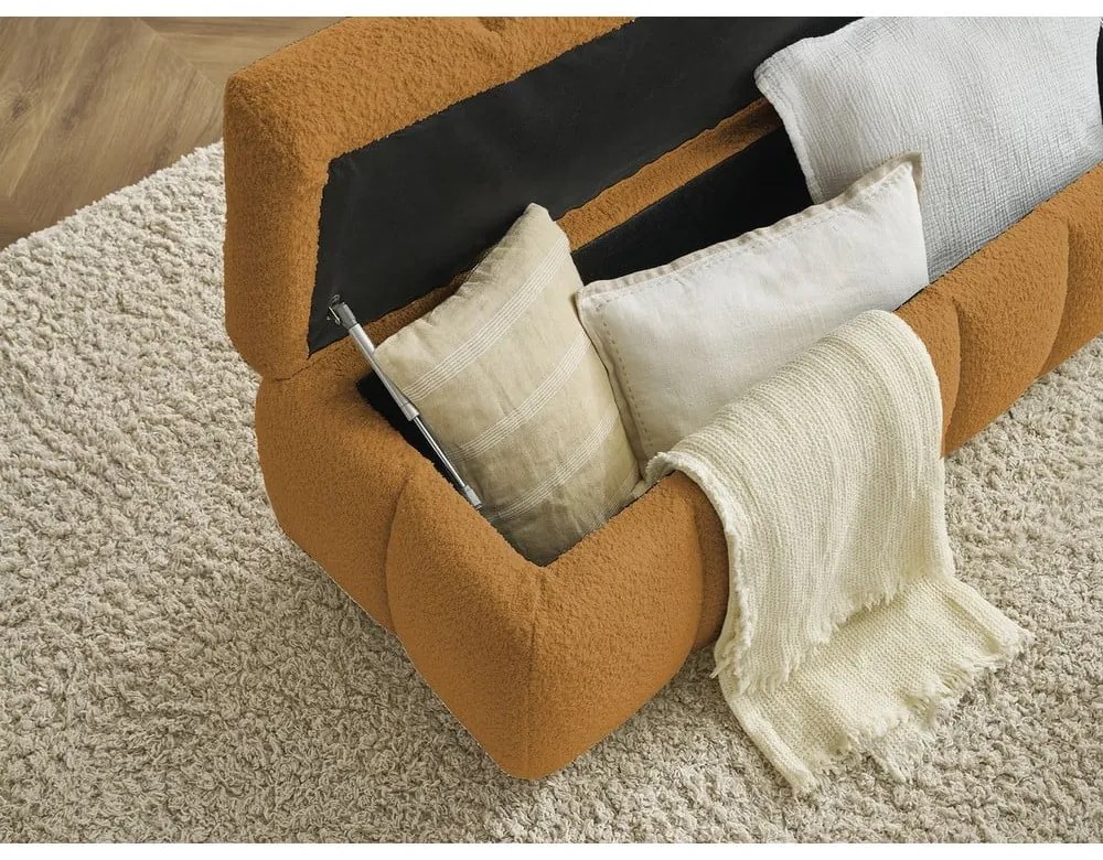 Musztardowa ławka z materiału bouclé Mont Blanc – Bobochic Paris