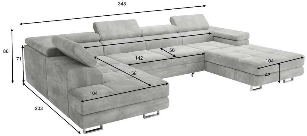 Duża sofa narożna z regulowanymi zagłówkami i pojemnikiem na pościel, złoty/musztardowy, Aspen U, lewy