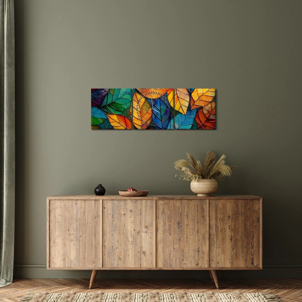 Obraz - Mozaika z liści (z zegarem) (90x30 cm)