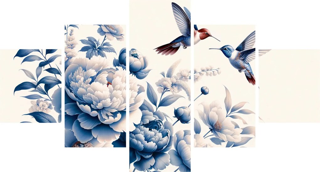 Obraz - Kolibry nad kwiatem (125x70 cm)