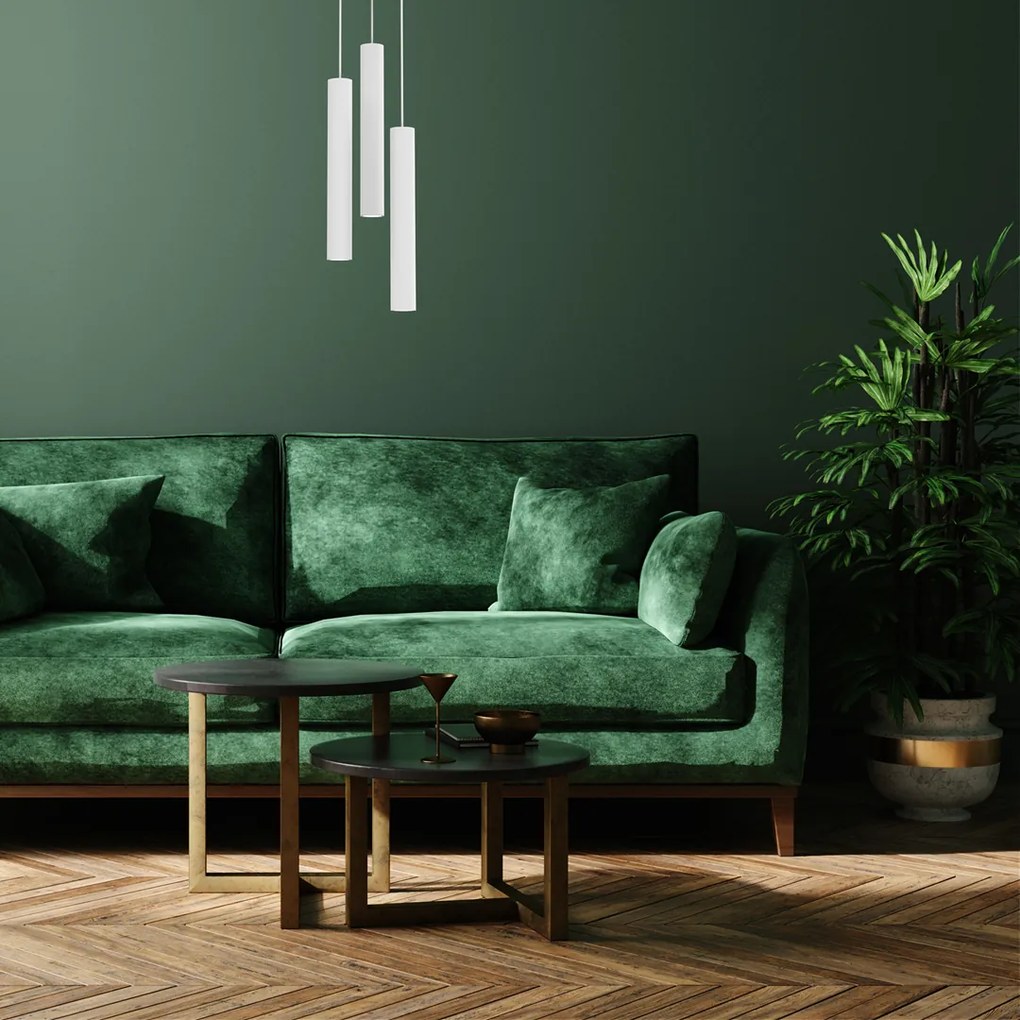 Lampa wisząca HUDSON WHITE 3xGU10, biała, potrójna tuba, na kole