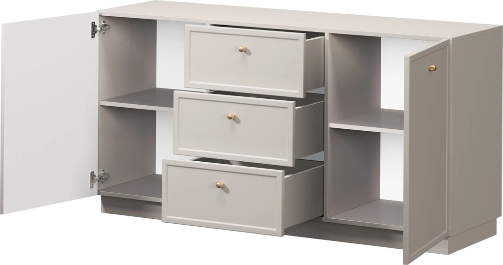 Komoda Lorini 150 cm z szufladami - kaszmir / złote uchwyty