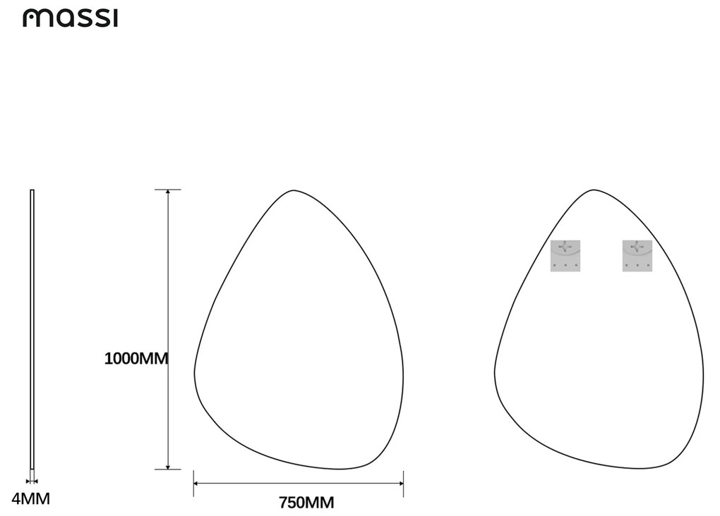 Lustro o nieregularnym kształcie oszlifowane bez podświetlenia DROP | Różny rozmiar | Różne kolory szkła : Kolor tafli szkła - Srebrny, Rozmiar - 100 x 75 cm