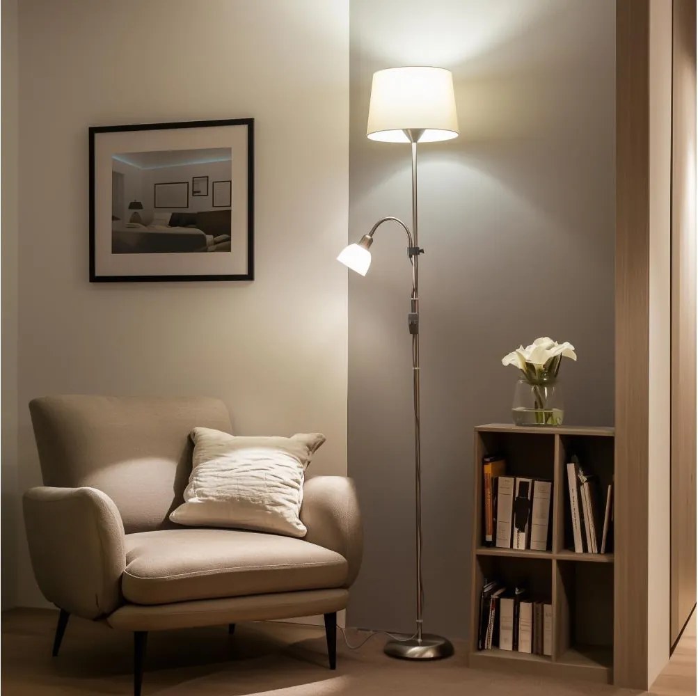 Brilagi - Lampa stojąca CERIA 1xE27/100W/230V + 1xE14/25W matowy chrom/beżowy