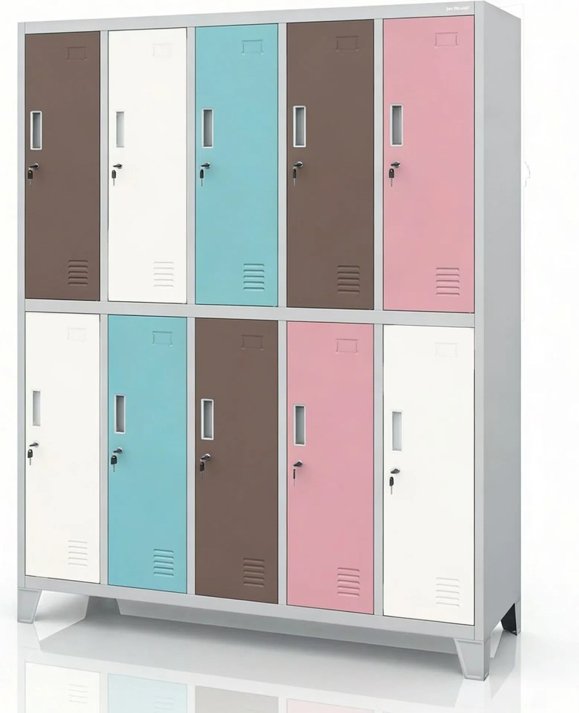 Szafa BHP ubraniowa 10-drzwiowa szaro-pastelowa: BARTEK 1360 x 1720 x 450 mm