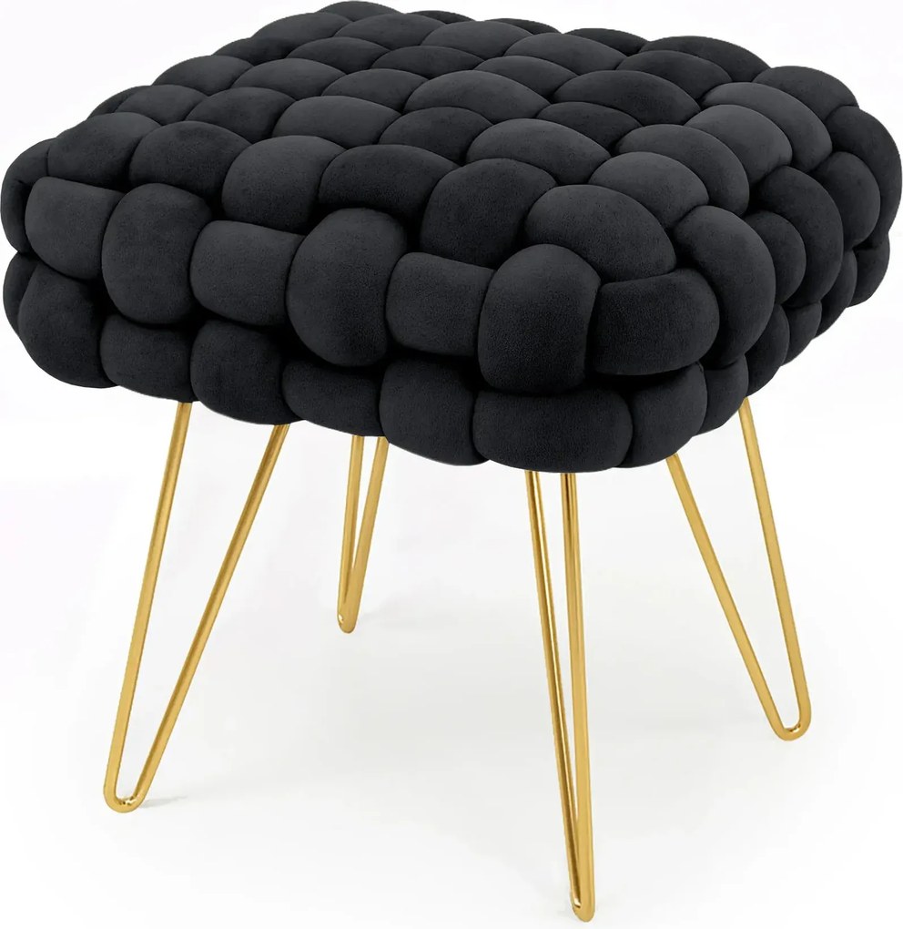 Czarna pleciona pufa welurowa glamour H2-B42