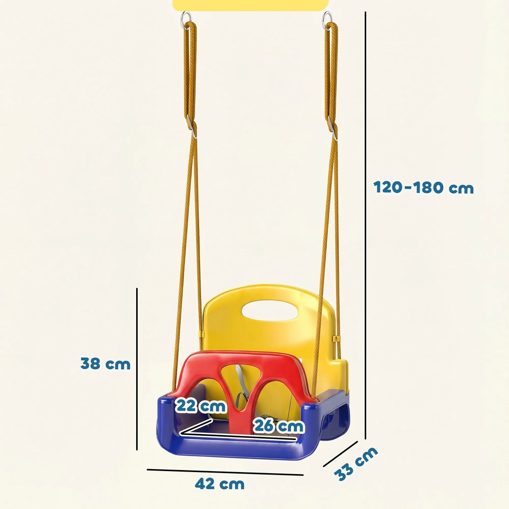 Outsunny Huśtawka dla niemowląt 3 w 1 regulowana, huśtawka z oparciem i pasem, dla dzieci 9-36 miesięcy, ciemnoniebieska | Aosom PL