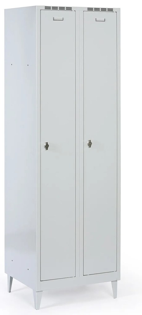 Metalowa szafka ubraniowa S8 na nogach, 2-drzwiowa, 1920 x 600 x 500 mm, zamek obrotowy, drzwi szare